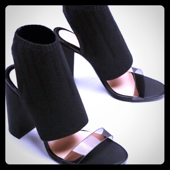 ZARA Black Peep Toe Chunky Heel Sandals - NEW - Picture 4 of 7